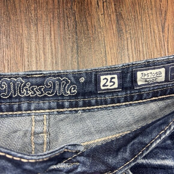 Miss Me Boot Jeans Rhinestones Studded Distressed Medium Wash Size 25 - Picture 5 of 12